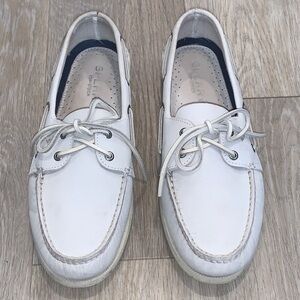 Sperry Top Sider Leather Non-Marking Boat Shoes Off White Size 12 Wide